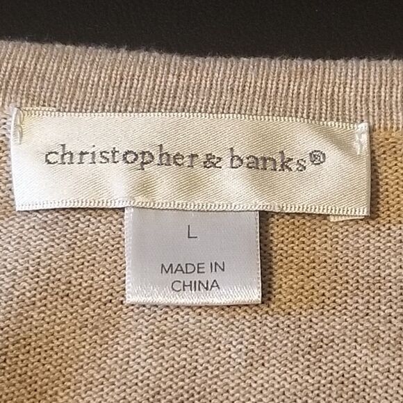 Christopher Banks L Cardigan Sweater Button 3D Floral Trim 100% Cotton Preppy - Picture 8 of 11